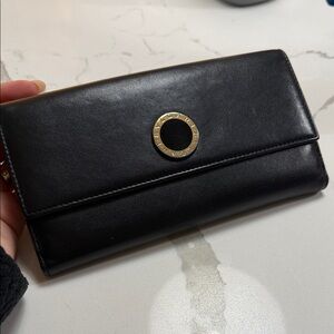 BVLGARI Black leather Wallet with Gold Accent